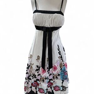 White and Black Spaghetti Strap Sundress for Wedding Guest